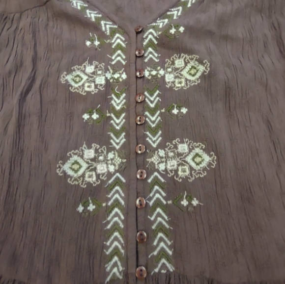 Free People Top Women’s Medium Arianna Tunic Bark Brown Embroidered Boho Flowy - Picture 4 of 11